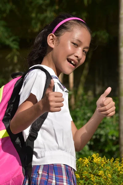 Asiático Menina Estudante Felicidade Com Cadernos — Fotografia de Stock