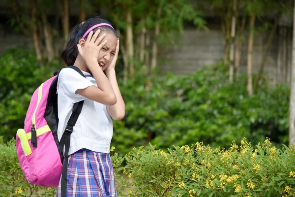 Young Minority Female Student Stress Wearing School Uniform — Stock Photo, Image