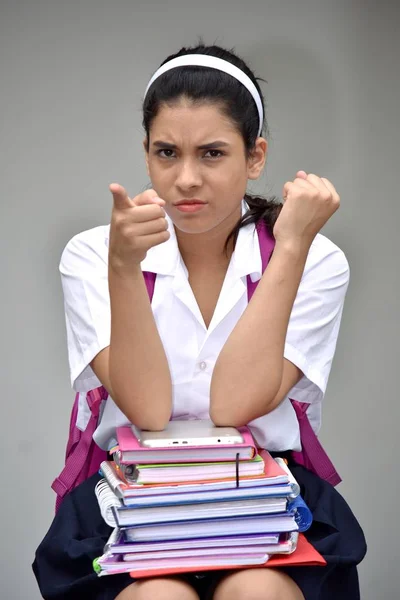 Verrückt Süß Kolumbianische Student Teenager Schulmädchen Mit Notebooks — Stockfoto