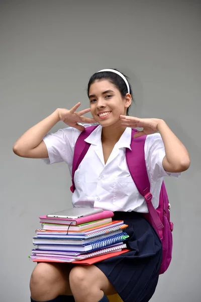 Cute Colombian Girl Student Happiness Wearing School Uniform — Stock Photo, Image