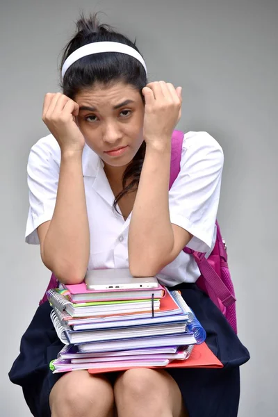 Stressé Mignon Colombien Femme Étudiant — Photo