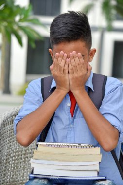 Hayal kırıklığına uğramış genç Filipino erkek öğrenci dizüstü bilgisayarlar ile