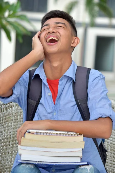 Niño Estudiante Risa Con Libros — Foto de Stock