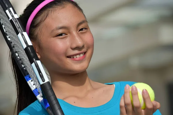 Gelukkig Minderheid Meisje Tennis Speler Atlete — Stockfoto