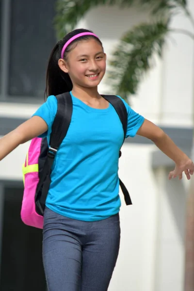 Fun Young Asian Person Notebooks Walking — Stock Photo, Image