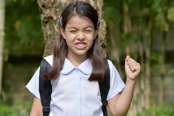 Meisje Student Woede Dragen Schooluniform Met Boeken — Stockfoto