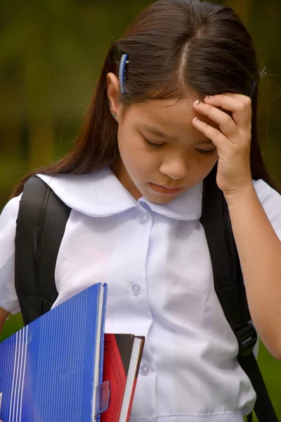 Smutný Prep Asijské Školy Dívka Která Nosí Uniformu — Stock fotografie