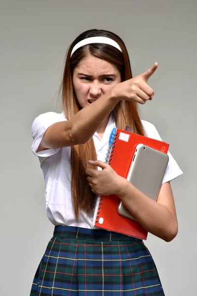 Fou Catholique Colombienne Écolière Portant Uniforme Avec Des Livres — Photo