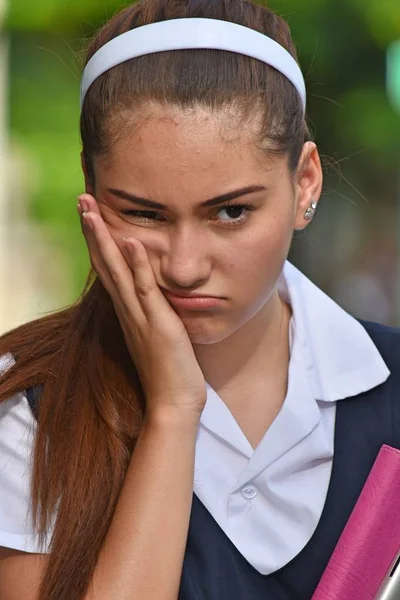 Depressive Studentin Mit Büchern — Stockfoto