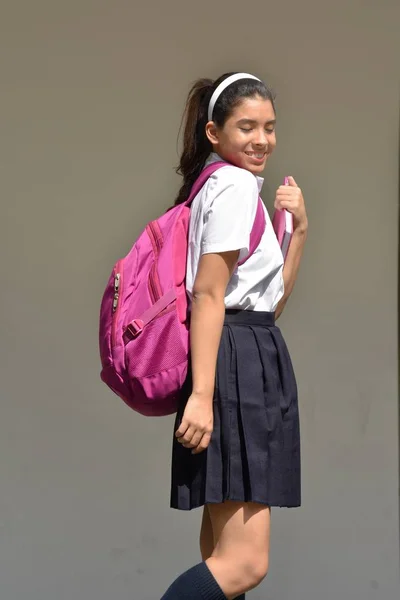 Cute Colombian Girl Student Portrait Wearing Skirt — Stock Photo, Image