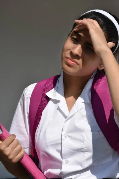 Stressige Süße Studentin Mit Notizbuch — Stockfoto