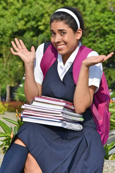 Chica Escuela Indecisión Usar Uniforme Escolar — Foto de Stock