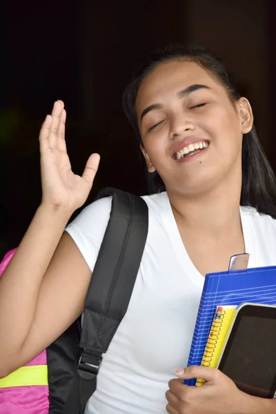 Gadis Pelajar Dan Kebahagiaan Dengan Buku — Stok Foto