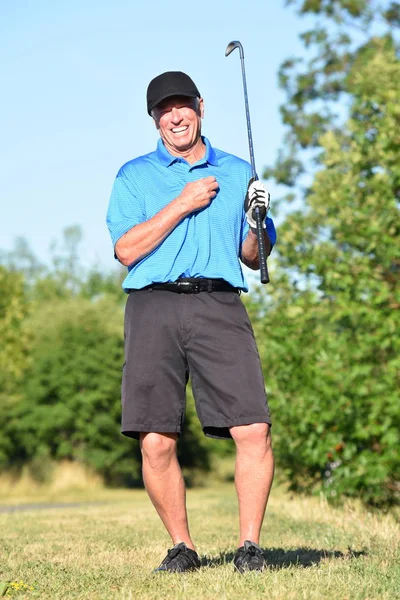 Poseren Mannelijke Golfer Atletische Man Met Golf Club — Stockfoto