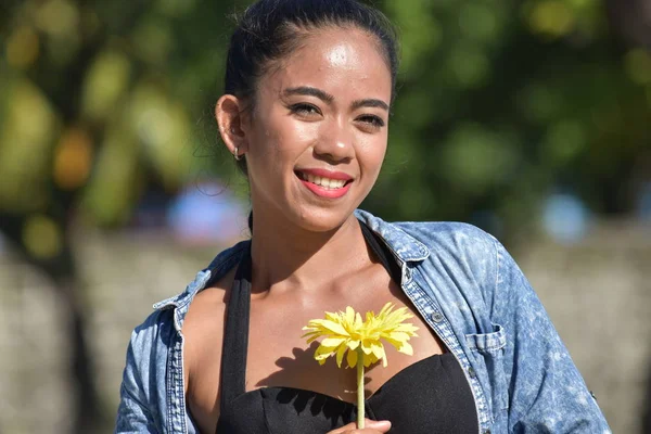 Happy Youthful Minority Female Flower — Stock Photo, Image