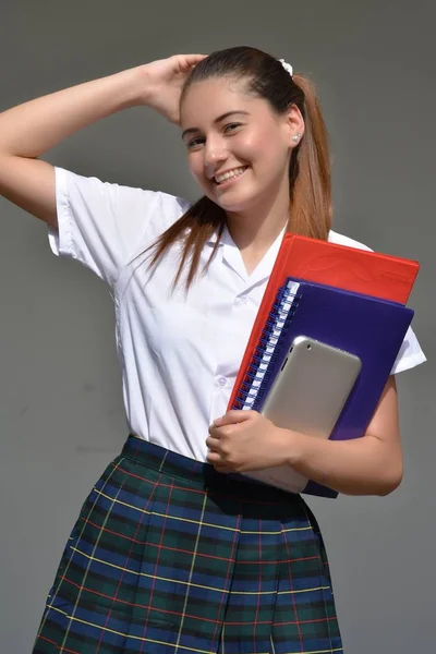 Happy Catholic Colombian Person Wearing School Uniform — Stock Photo, Image