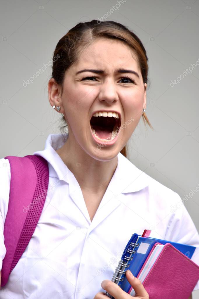 Girl Student Yelling Wearing School Uniform