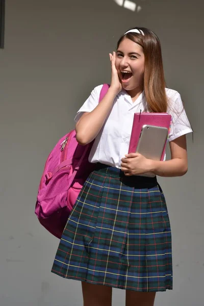 Surprised Catholic Colombian Person Wearing Bookbag