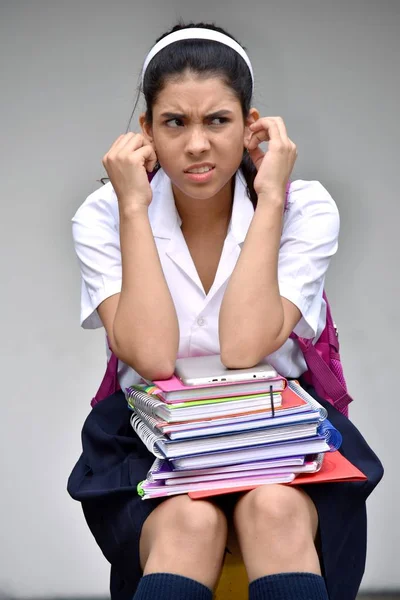 Schattig Colombiaanse Meisje Student Verwarring Met Notebooks — Stockfoto