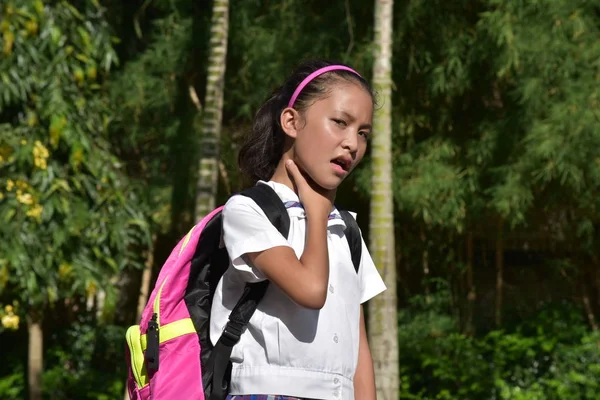 Female Student Sore Throat Wearing School Uniform — Stock Photo, Image