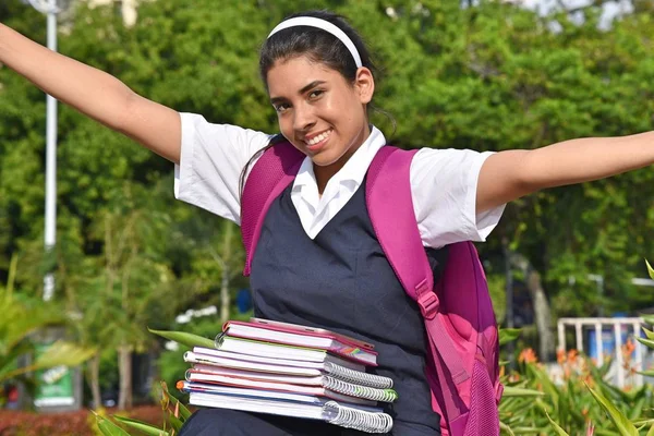 Estudiante Colombiana Católica Libertad Vistiendo Uniforme Con Libros — Foto de Stock