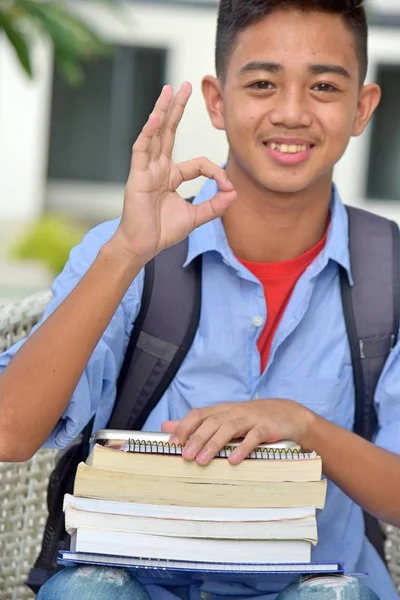 Okej Pojke Student Med Bärbara Datorer — Stockfoto