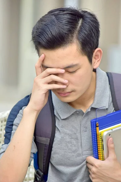 Stressed Young Chinese Person Books — Stock Photo, Image