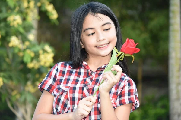 Дівчина і щастя з трояндами — стокове фото