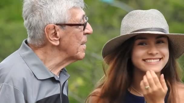 Teen Grandaughter And Grandfather — Stock Video