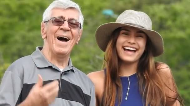 Happy Laughing Grandfather And Granddaughter — Stock Video