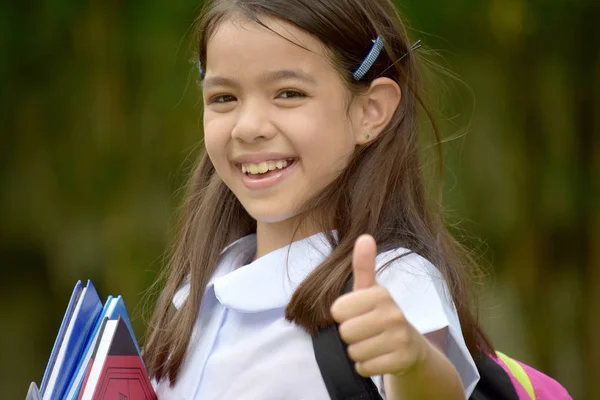 Happy Catholic Asian Female Student School Girl With Books — Stok Foto