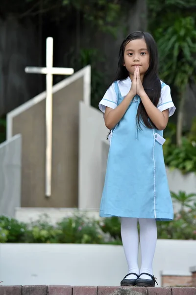 Diverse Girl Child Praying And Cross