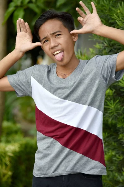Adolescente menino fazendo caras engraçadas — Fotografia de Stock
