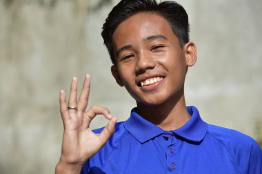 İyi görünümlü çocuk ve okay Işareti