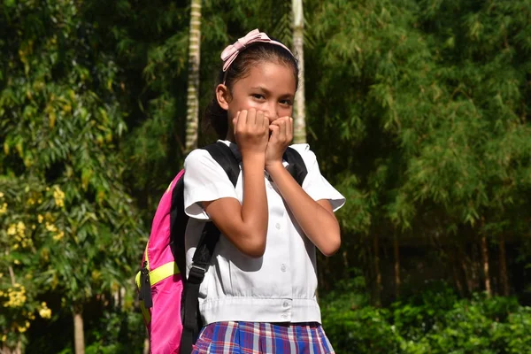 Fearful Diverse Girl Student Wearing School Uniform — Stock Photo, Image