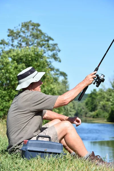 With Fishing Rod Outdoors — Stock Photo, Image