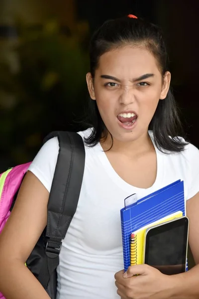 Estudiante loco adolescente escuela chica con libros —  Fotos de Stock