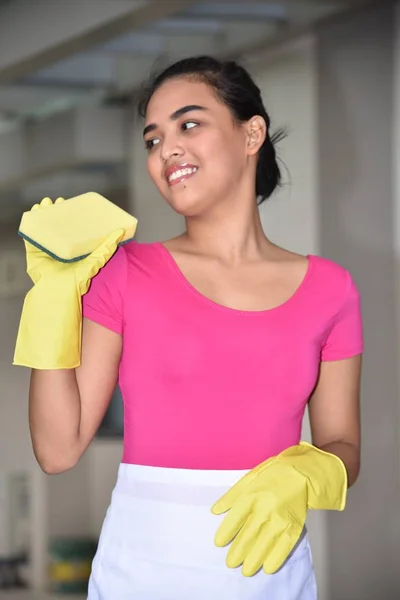 Youthful Diverse Female Cleaning