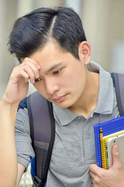 Youthful Філіппінська Хлопець Студент І Worry З Notebook — стокове фото