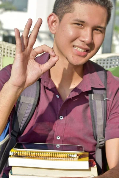 Ok garçon étudiant avec des cahiers — Photo