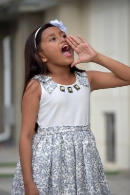 Shouting Cute Asian Girl Child Wearing Dress clipart