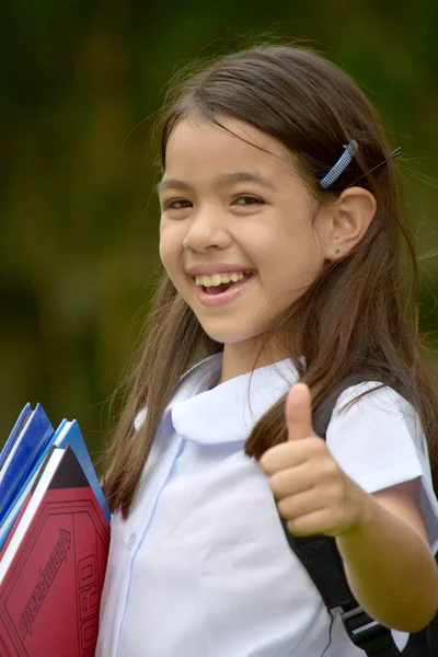 Zróżnicowana dziewczyna uczeń i szczęście noszenie mundurki szkolne z notebookami — Zdjęcie stockowe