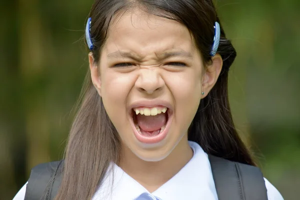 Stressful Young Diverse Girl Student Wearing School Uniform