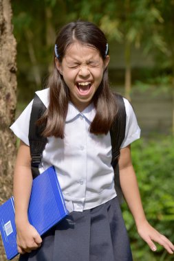 Stresli Genç Çeşitli Okul Kız Okul Üniforması Giyen