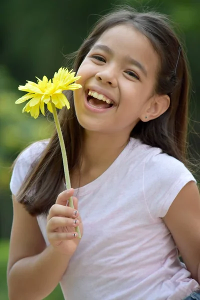 Beautiful Diverse Girl Child And Laughter With A Flower