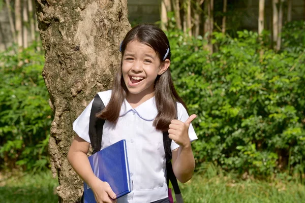 Pretty Diverse School Girl And Happiness Wearing School Uniform With Notebooks