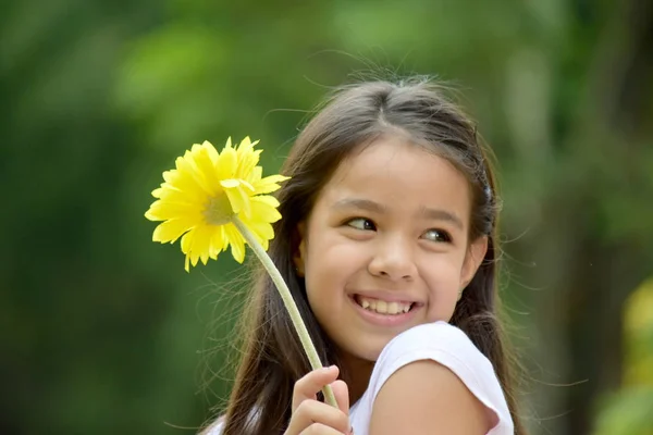 Ευτυχισμένο όμορφο κορίτσι παιδί με μια Μαργαρίτα — Φωτογραφία Αρχείου