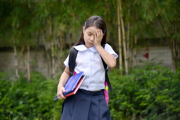 Sad Young Student Child With Notebooks — Stock Photo, Image