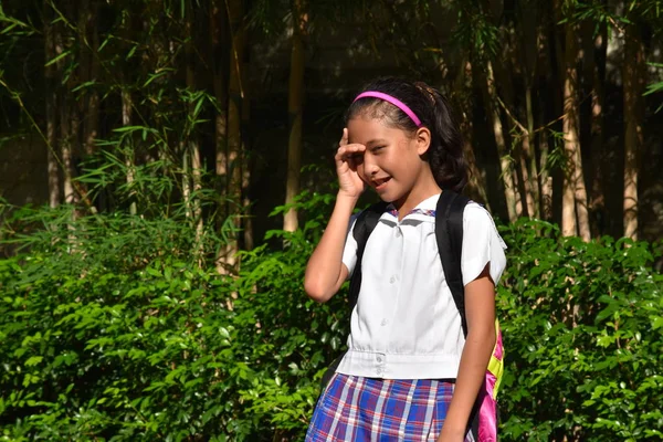 Persona joven estresante que usa uniforme escolar con cuadernos — Foto de Stock