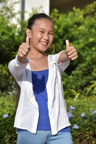 Youthful Diverse Girl With Thumbs Up